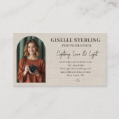 Elegant Photographer Linen Script Professional Visitenkarte (Vorderseite)