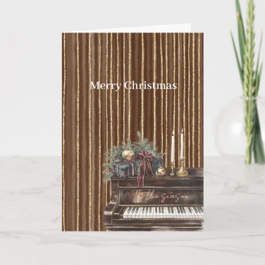 Elegant Piano Gold Brown Stripes Christmas Karte (Vorderseite)