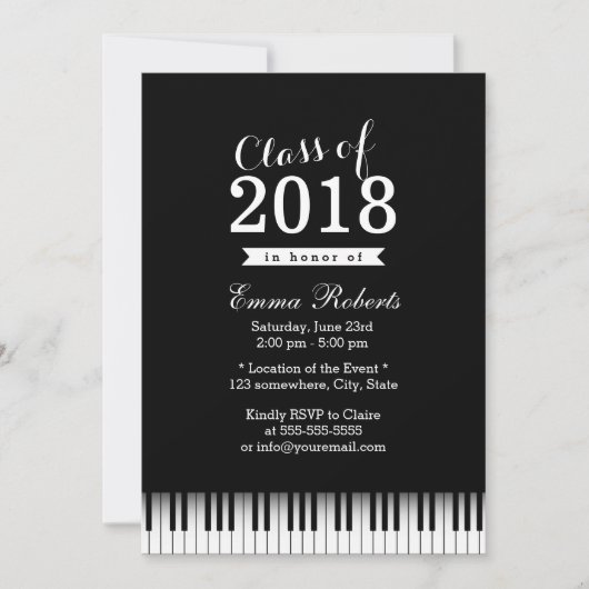 Elegant Piano Keys Music School Graduation Party Einladung (Vorderseite)