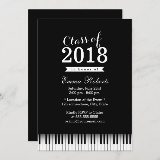 Elegant Piano Keys Music School Graduation Party Einladung (Vorne/Hinten)