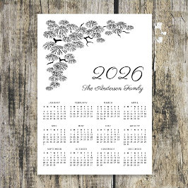 Elegant Pine Branch Botanical Calendar 2026 Magnetkarte