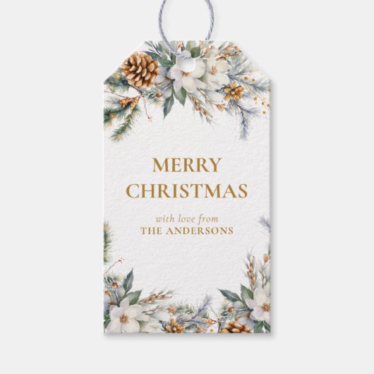 Elegant Pine Tree Grüne | Gold Weihnachten Geschenkanhänger (Vorderseite)