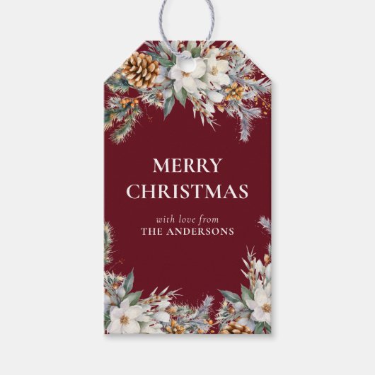 Elegant Pine Tree Grüne | Rotes Weihnachtsfest Geschenkanhänger (Vorderseite)