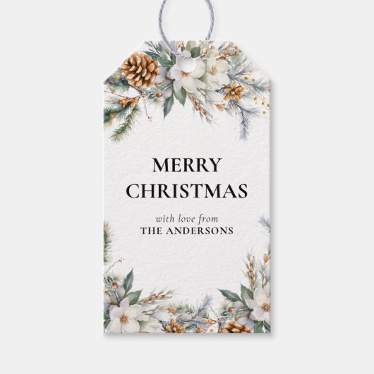 Elegant Pine Tree Grüne | Schwarzes Weihnachtsfest Geschenkanhänger (Vorderseite)