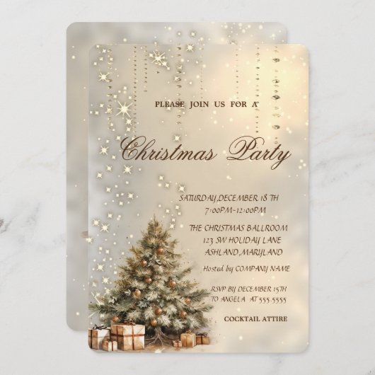 Elegant Pine Tree präsentiert Weihnachts-Party Einladung (Vorne/Hinten)
