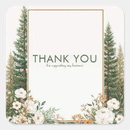 Elegant Pine Tree White Peony Rustic Woodland Quadratischer Aufkleber