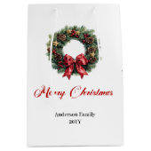 Elegant pine wreath Christmas gift bag watercolor Mittlere Geschenktüte (Vorderseite)