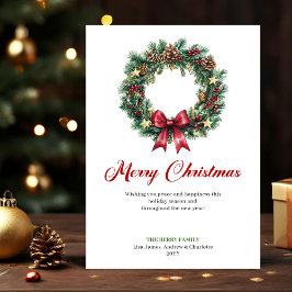 Elegant Pine Wreath Christmas Greeting Holiday  Feiertagskarte