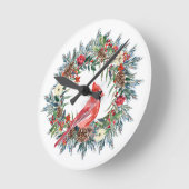 Elegant Pine Wreath Red Cardinal Christmas  Runde Wanduhr (Winkel)