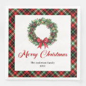 Elegant Pine Wreath Red Green Plaid Napkins Serviette (Vorderseite)