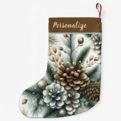 Elegant Pinecones Silver and Bronze Personalized Kleiner Weihnachtsstrumpf (Rückseite)