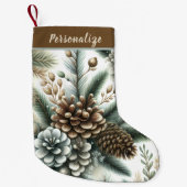 Elegant Pinecones Silver and Bronze Personalized Kleiner Weihnachtsstrumpf (Vorderseite)