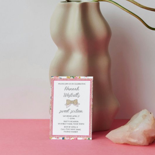 Elegant Pink 16 . Geburtstag Einladung