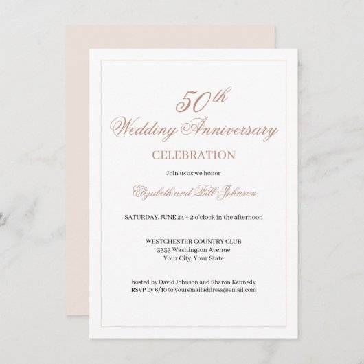 Elegant Pink 50. Hochzeitstag Einladung (Vorne/Hinten)