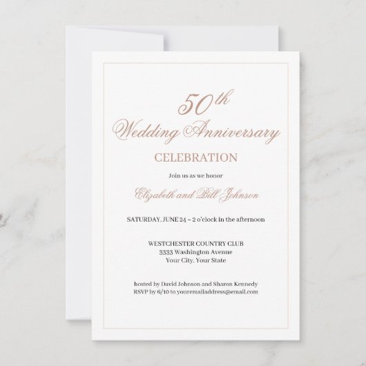 Elegant Pink 50. Hochzeitstag Einladung (Vorderseite)