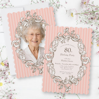 Elegant Pink 80. Geburtstagsparty Einladung