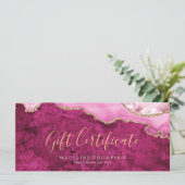 Elegant Pink Agate Gift Certificate Gift Card (Stehend Vorderseite)
