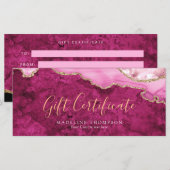 Elegant Pink Agate Gift Certificate Gift Card (Vorne/Hinten)