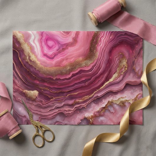 Elegant Pink Agate Marble Gold Glitter Geode Seidenpapier
