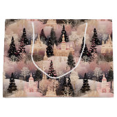 Elegant Pink and Black Christmas Village Große Geschenktüte (Vorderseite)
