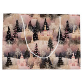 Elegant Pink and Black Christmas Village Große Geschenktüte (Rückseite)