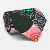 Elegant Pink and Black Floral Pattern Tie Krawatte (Gerollt)