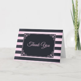 Elegant Pink and Black Striped French Bridal Dankeskarte