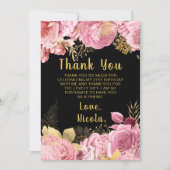 Elegant Pink and Gold Flowers Birthday Party Dankeskarte (Vorderseite)