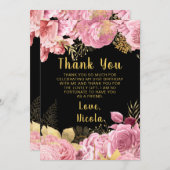 Elegant Pink and Gold Flowers Birthday Party Dankeskarte (Vorne/Hinten)