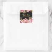 Elegant Pink and Gold Flowers Birthday Party Quadratischer Aufkleber (Tasche)
