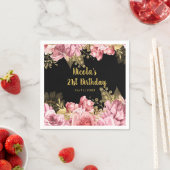 Elegant Pink and Gold Flowers Birthday Party Serviette (Beispiel)