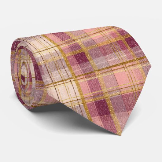 Elegant Pink and Gold Plaid Gingham Pattern Krawatte (Gerollt)