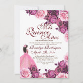 Elegant Pink and Gold Rose Quinceanera XV Años Einladung (Vorderseite)