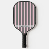 Elegant Pink and Gray stripes Minimalist Custom Pickleball Schläger (Rückseite)
