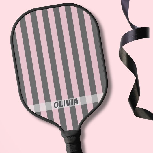 Elegant Pink and Gray stripes Minimalist Custom Pickleball Schläger