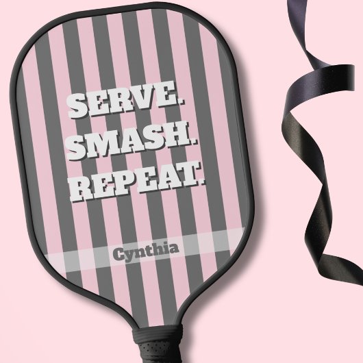Elegant Pink and Gray stripes Minimalist Custom Pickleball Schläger