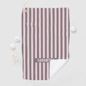Elegant Pink and Gray stripes Monogrammed custom Golfhandtuch (Insitu)