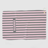 Elegant Pink and Gray stripes Monogrammed custom Golfhandtuch (Horizontal)