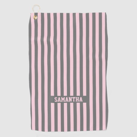 Elegant Pink and Gray stripes Monogrammed custom Golfhandtuch (Vorderseite)