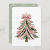 Elegant Pink and Green Brushstroke Christmas Einladung (Vorne/Hinten)