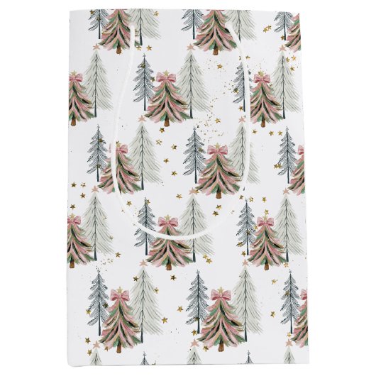 Elegant Pink and Green Brushstroke Christmas Mittlere Geschenktüte (Vorderseite)