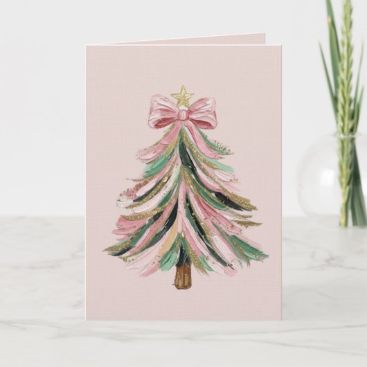 Elegant Pink and Green Brushstroke Christmas Tree  Karte (Vorderseite)