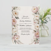 Elegant Pink and Ivory Floral Wedding Invitation Einladung (Stehend Vorderseite)