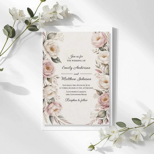 Elegant Pink and Ivory Floral Wedding Invitation Einladung