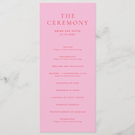 Elegant Pink and Red Classic Wedding Programm (Vorderseite)