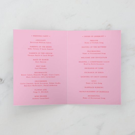 Elegant Pink and Red Classic Wedding Programm (Innenseite)