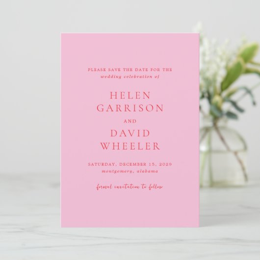 Elegant Pink and Red Classic Wedding Save The Date (Stehend Vorderseite)