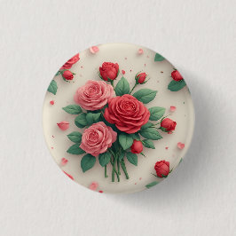 Elegant Pink and Red Rose Bouquets Button