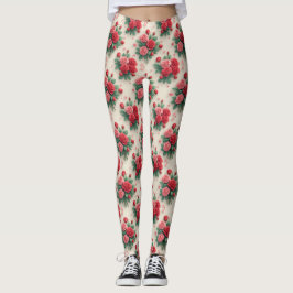 Elegant Pink and Red Rose Bouquets Leggings