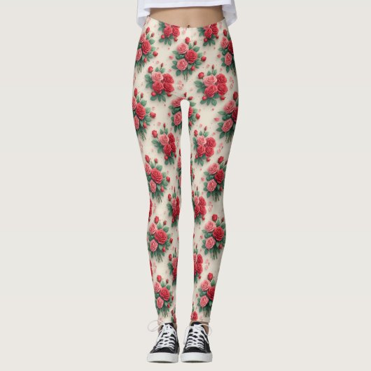 Elegant Pink and Red Rose Bouquets Leggings (Vorderseite)
